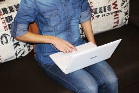 a woman working on a laptop