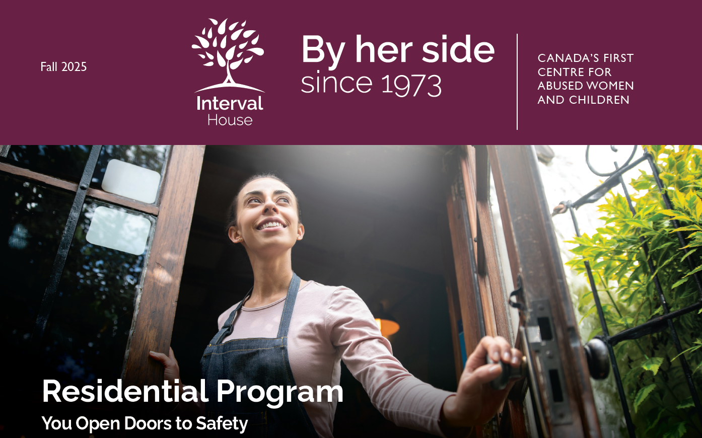 A woman opening a door. Cover image of fall newsletter.